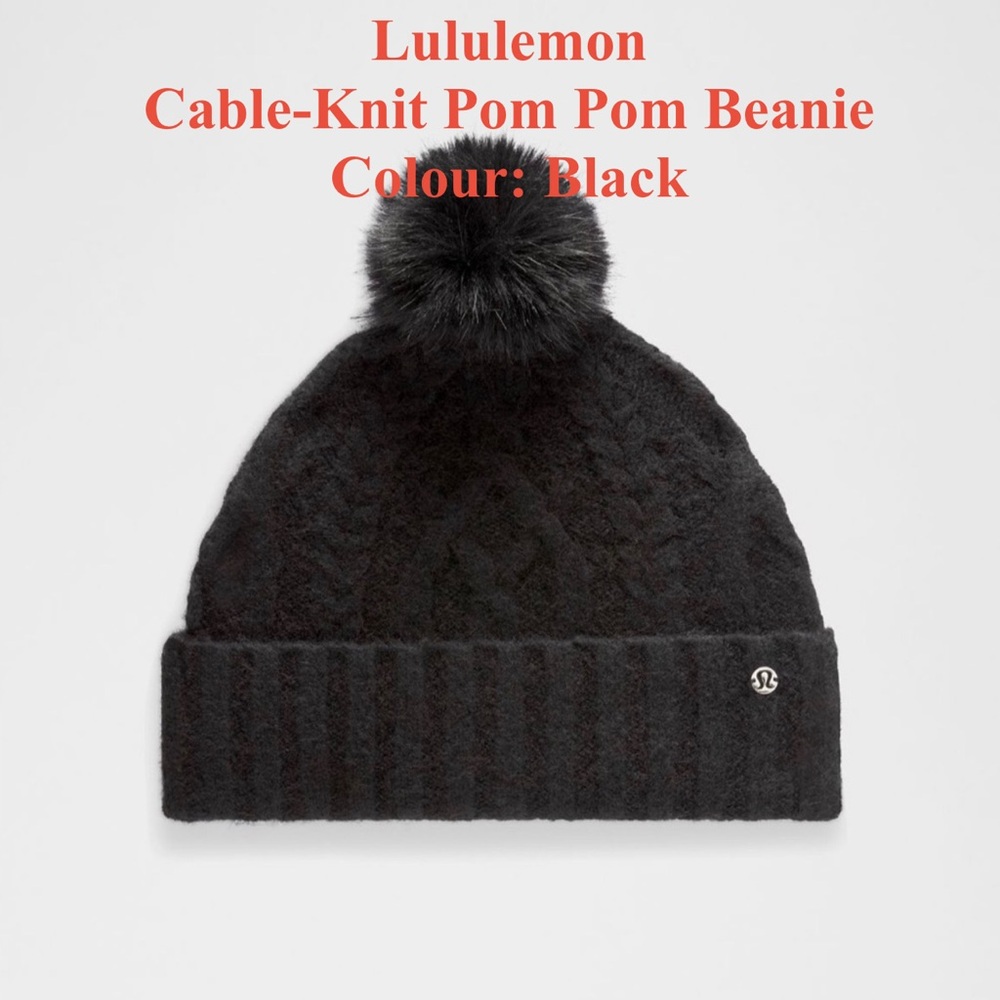 lululemon athletica Black Cable-Knit Pom Pom Beanie